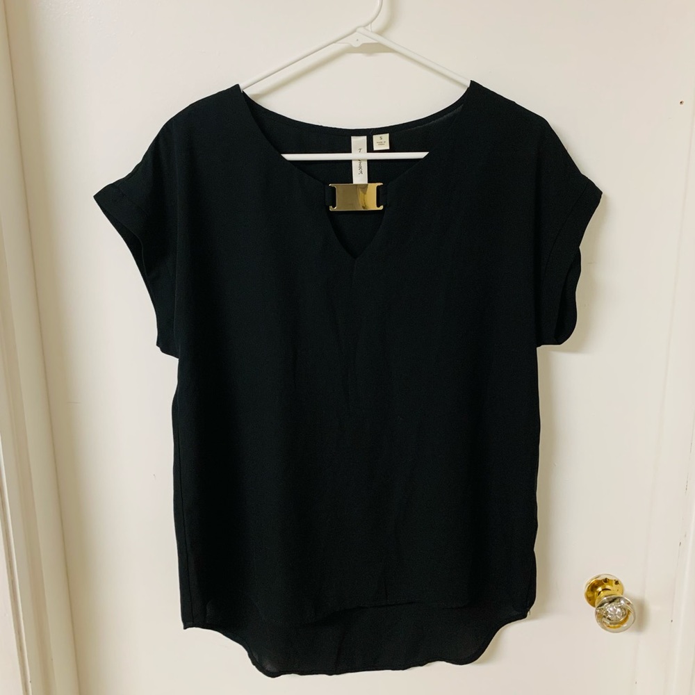New Black & Silver Accent Cap Sleeve Blouse